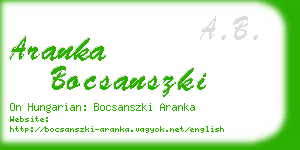 aranka bocsanszki business card